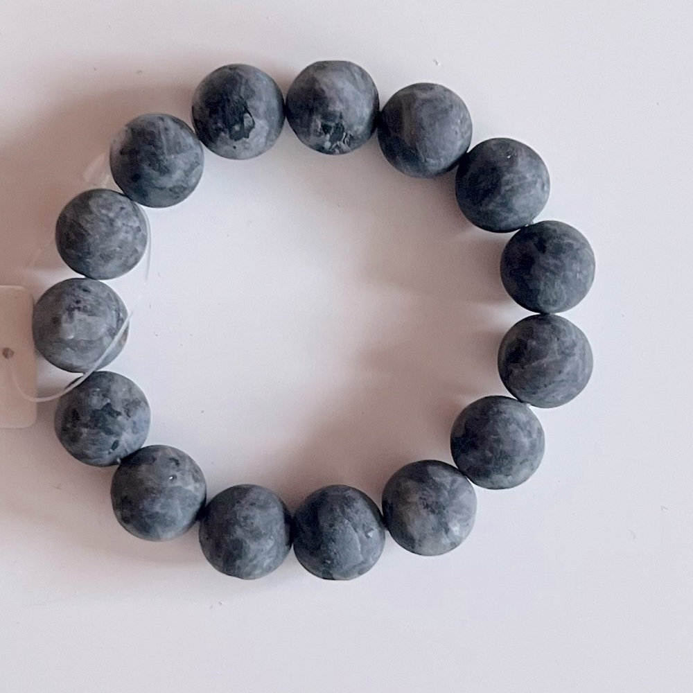 BOHO MARBLE Charcoal Grey Black Stone Ball Beaded Stretchy Stacking Bracelet NWT